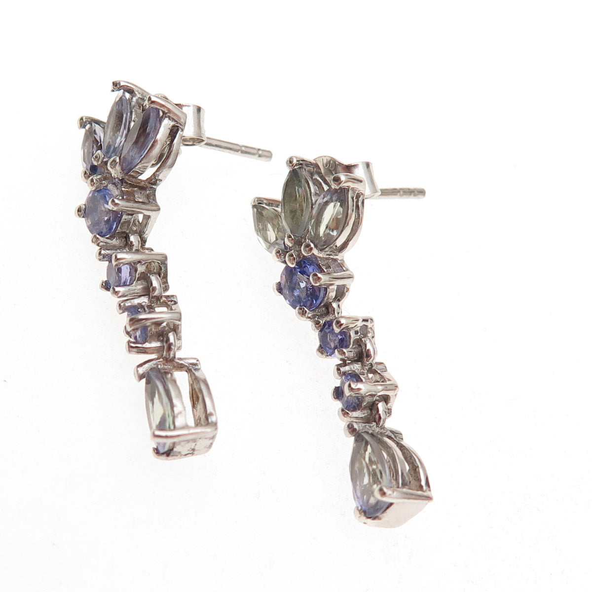 Chuck Clemency 925 Sterling Silver Real Multi-Cut Tanzanite Dangle Earrings