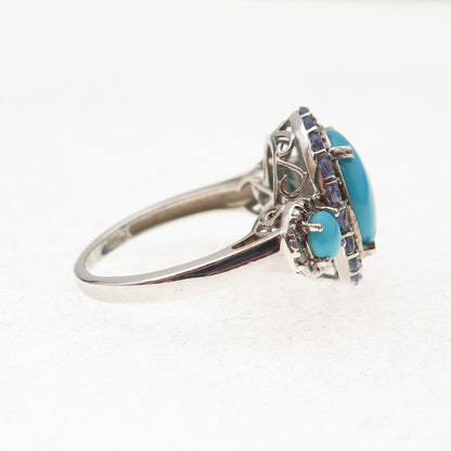 Chuck Clemency Sterling Silver Real Diamond Turquoise & Tanzanite Ring Size 9.25