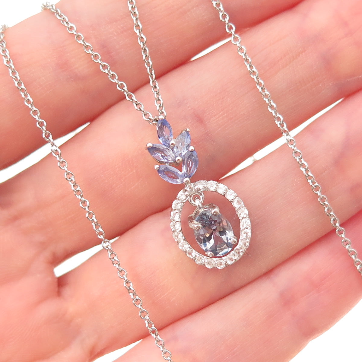 Chuck Clemency 925 Sterling Silver Real Tanzanite White Topaz Chain Necklace 18"