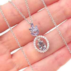 Chuck Clemency 925 Sterling Silver Real Tanzanite White Topaz Chain Necklace 18"