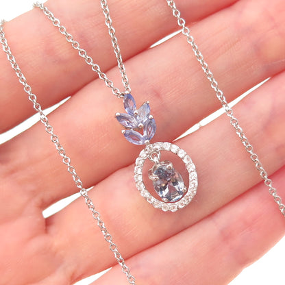 Chuck Clemency 925 Sterling Silver Real Tanzanite White Topaz Chain Necklace 18"