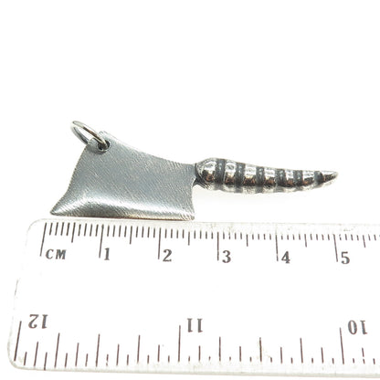 925 Sterling Silver Vintage Chef's Kitchen Knife Oxidized 3D Pendant