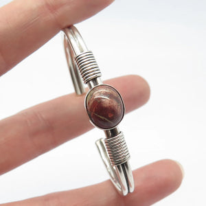925 Sterling Silver Vintage Picture Jasper Gem Adjustable Cuff Bracelet 5.5"