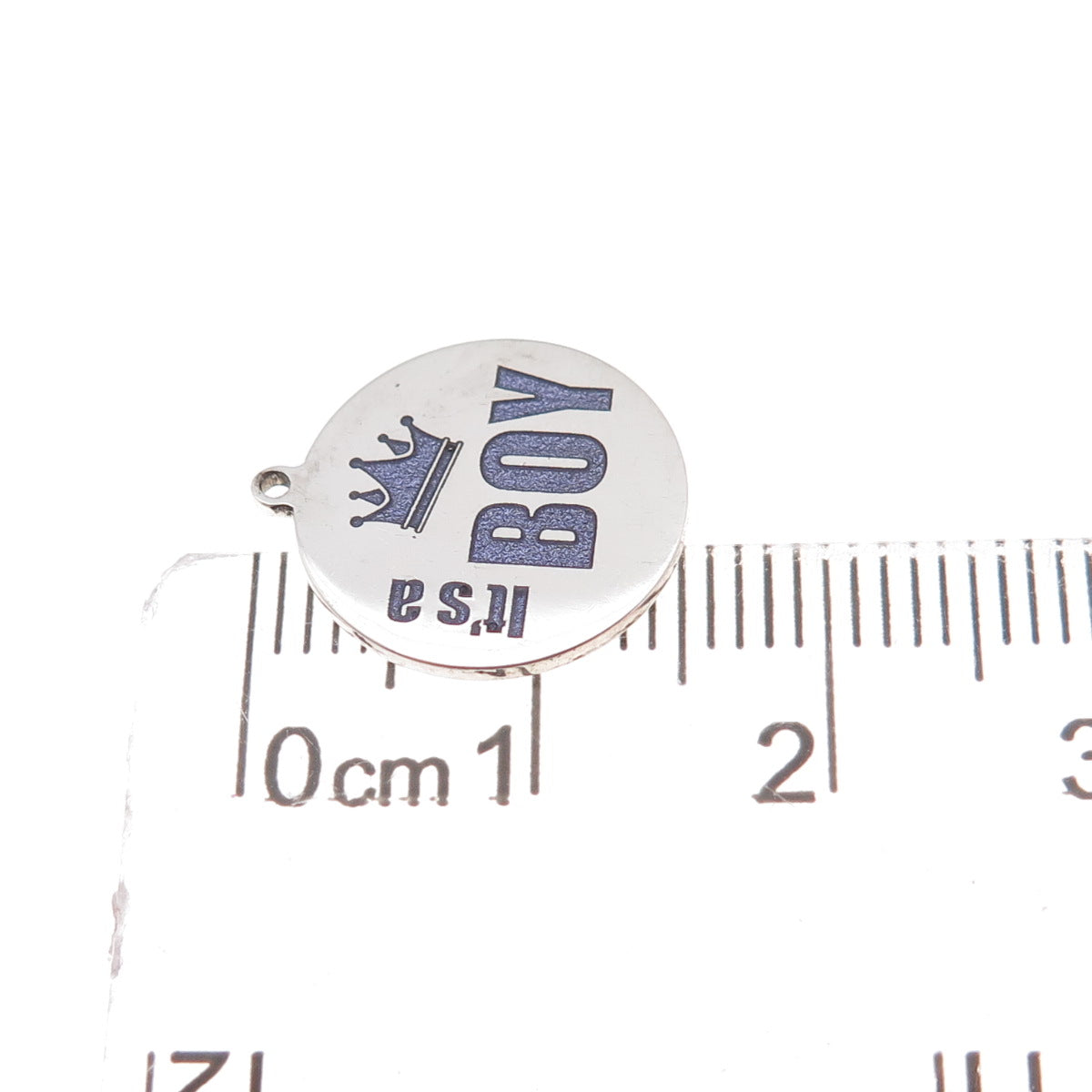 925 Sterling Silver Purple Enamel It's A Boy Round Tag Charm Pendant