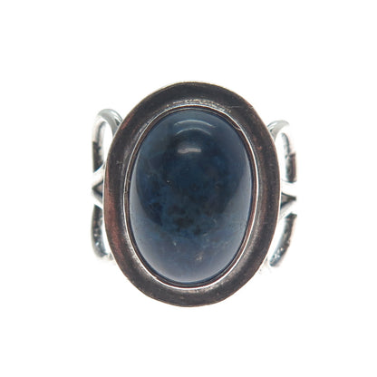 925 Sterling Silver Vintage Real Lapis Modernist Oxidized Ring Size 5.75