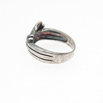 925 Sterling Silver Vintage Modernist Knot Oxidized Ring Size 6.75