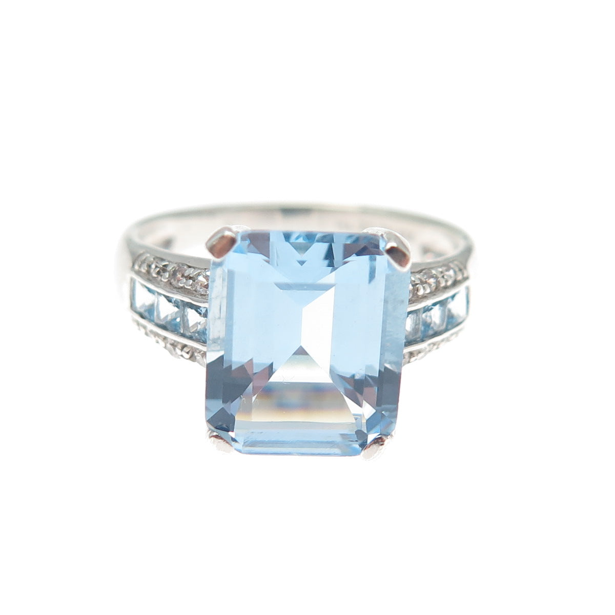 RL Richline 925 Sterling Silver Emerald-Cut Blue & White C Z Ring Size 7.25