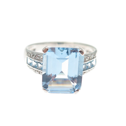 RL Richline 925 Sterling Silver Emerald-Cut Blue & White C Z Ring Size 7.25