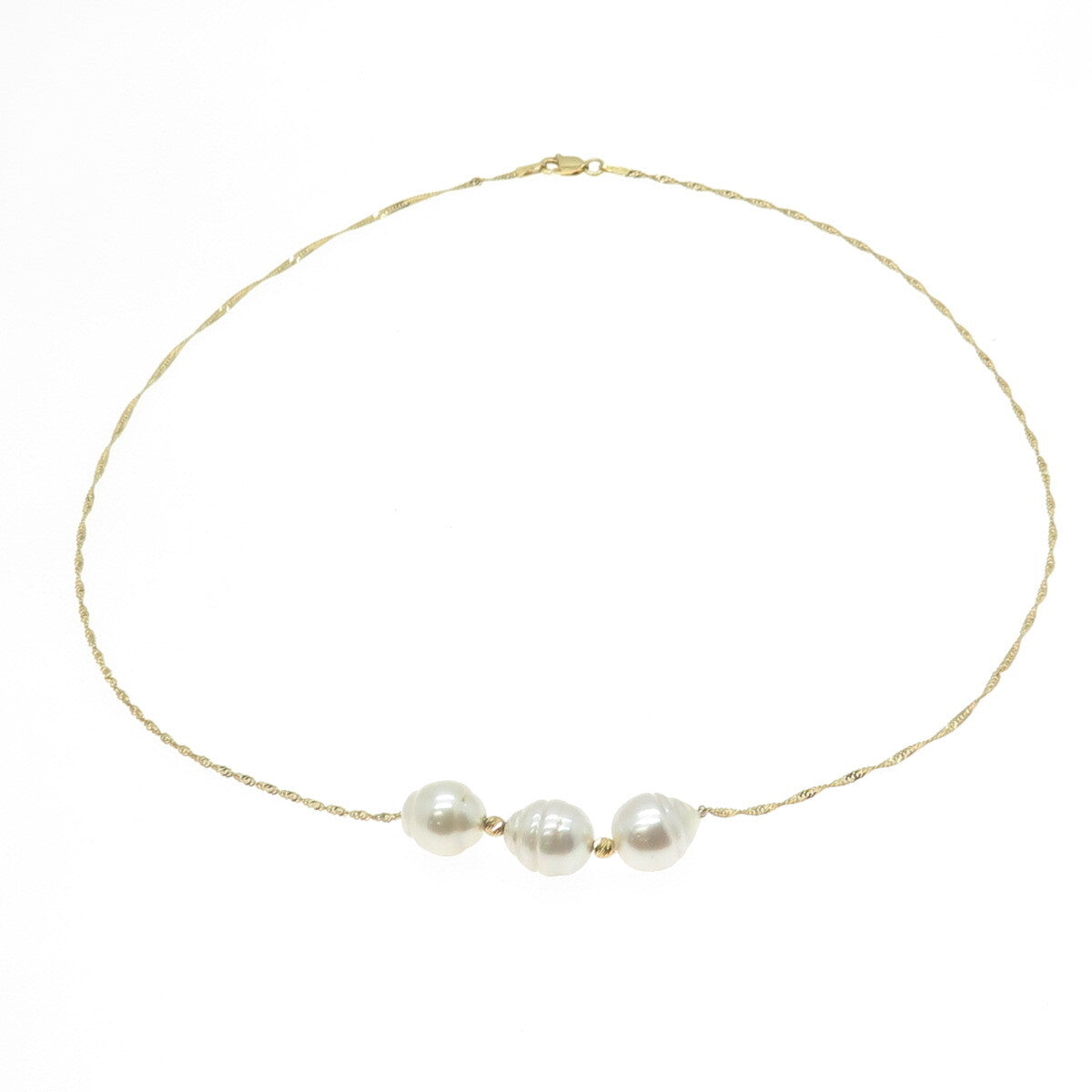 925 Sterling Silver Gold Plated Italy Real Pearl Twisted Curb Chain Necklace 16"