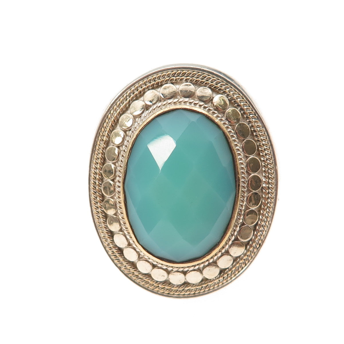 Anna Beck 925 Sterling Silver 2-Tone Vintage Real Turquoise Dotted Ring Size 6