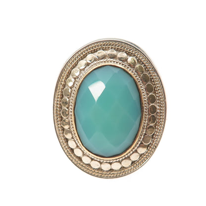Anna Beck 925 Sterling Silver 2-Tone Vintage Real Turquoise Dotted Ring Size 6