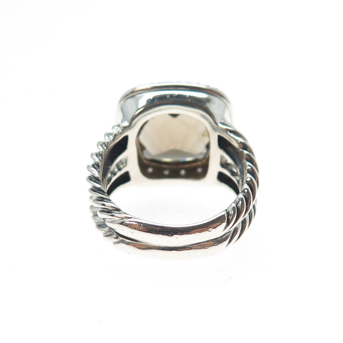 DAVID YURMAN Sterling Silver Vintage Real Diamond & Smoky Quartz Ring Size 6.25