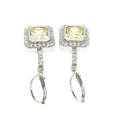 925 Sterling Silver Princess & Round-Cut Canary White C Z Dangling Earrings