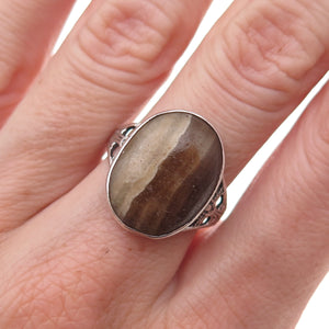 925 Sterling Silver Antique Art Deco Real Jasper Oxidized Ring Size 8.25