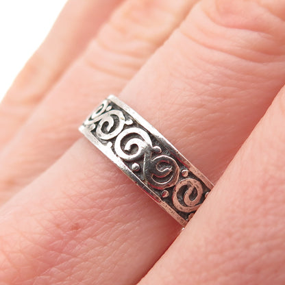 925 Sterling Silver Vintage Swirl Oxidized Band Ring Size 7