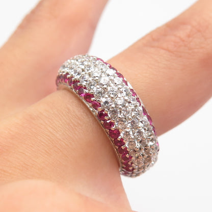 925 Sterling Silver ADI Lab-Created Sapphire & C Z Band Ring Size 5.25