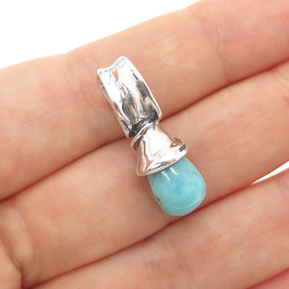 925 Sterling Silver Vintage Real Tyrone Turquoise Modernist Charm Pendant