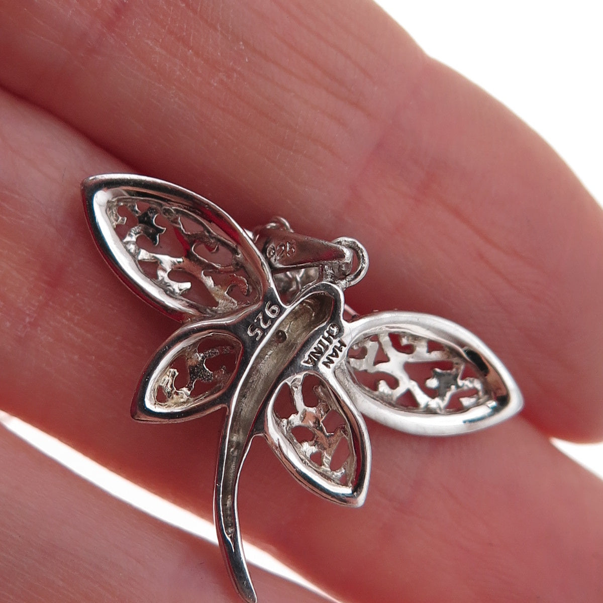 Han 925 Sterling Silver Real Diamond Accent Dragonfly Cable Chain Necklace 18"