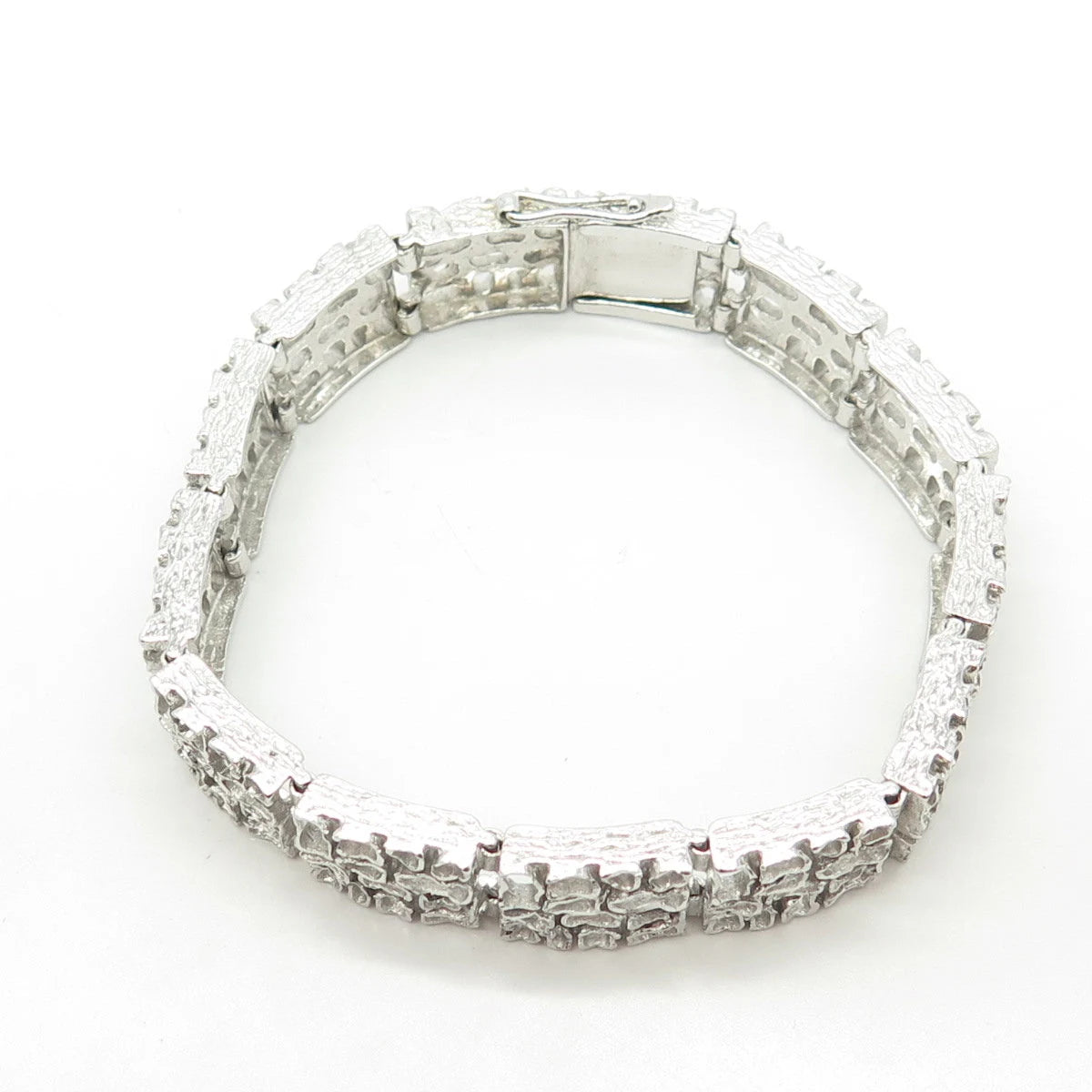 925 Sterling Silver Vintage Open Nugget Panel Link Bracelet 7"