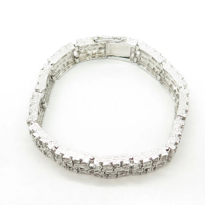 925 Sterling Silver Vintage Open Nugget Panel Link Bracelet 7"