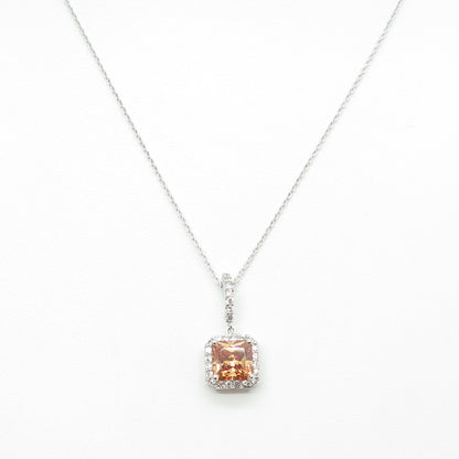 925 Sterling Silver Multi-Cut Champagne & White C Z Cable Chain Necklace 17-19"