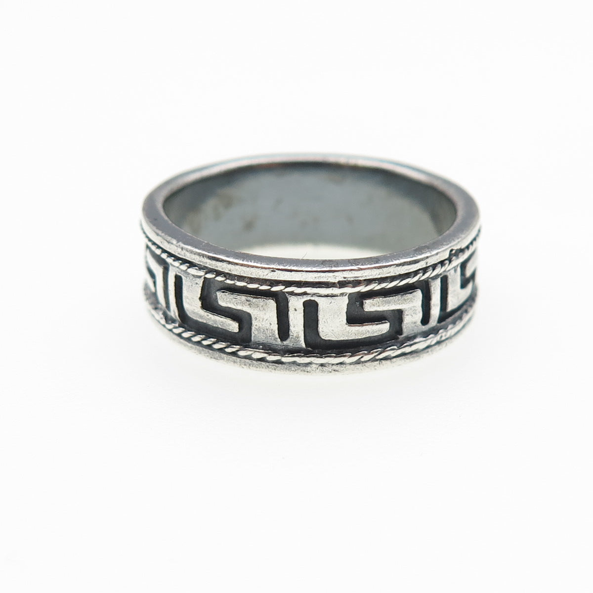 HAN 925 Sterling Silver Vintage Greek Maze Oxidized Band Ring Size 8.75