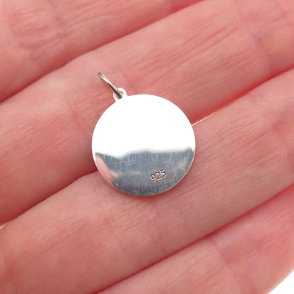 925 Sterling Silver Red Enamel Family Heart Round Tag Mini Charm Pendant
