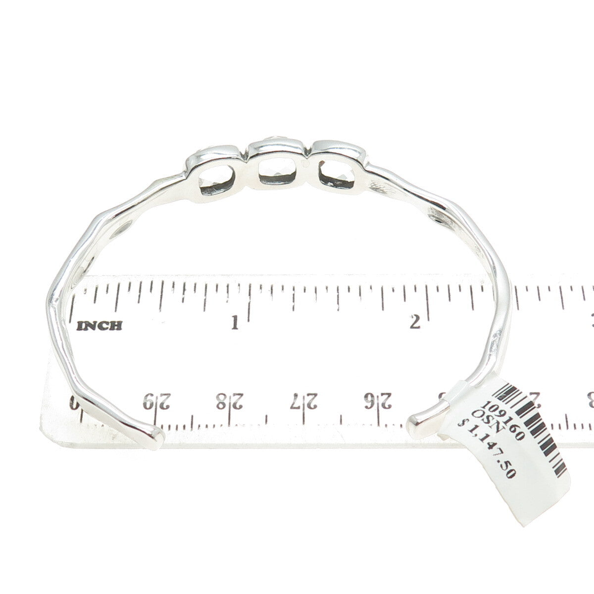 CHARLES GARNIER 925 Sterling Silver Real Clear Quartz Adjustable Bracelet 6.75"