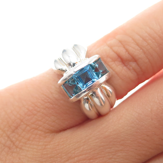 CNA PRANDA 925 Sterling Silver Vintage Real Blue Topaz Modernist Ring Size 5.5