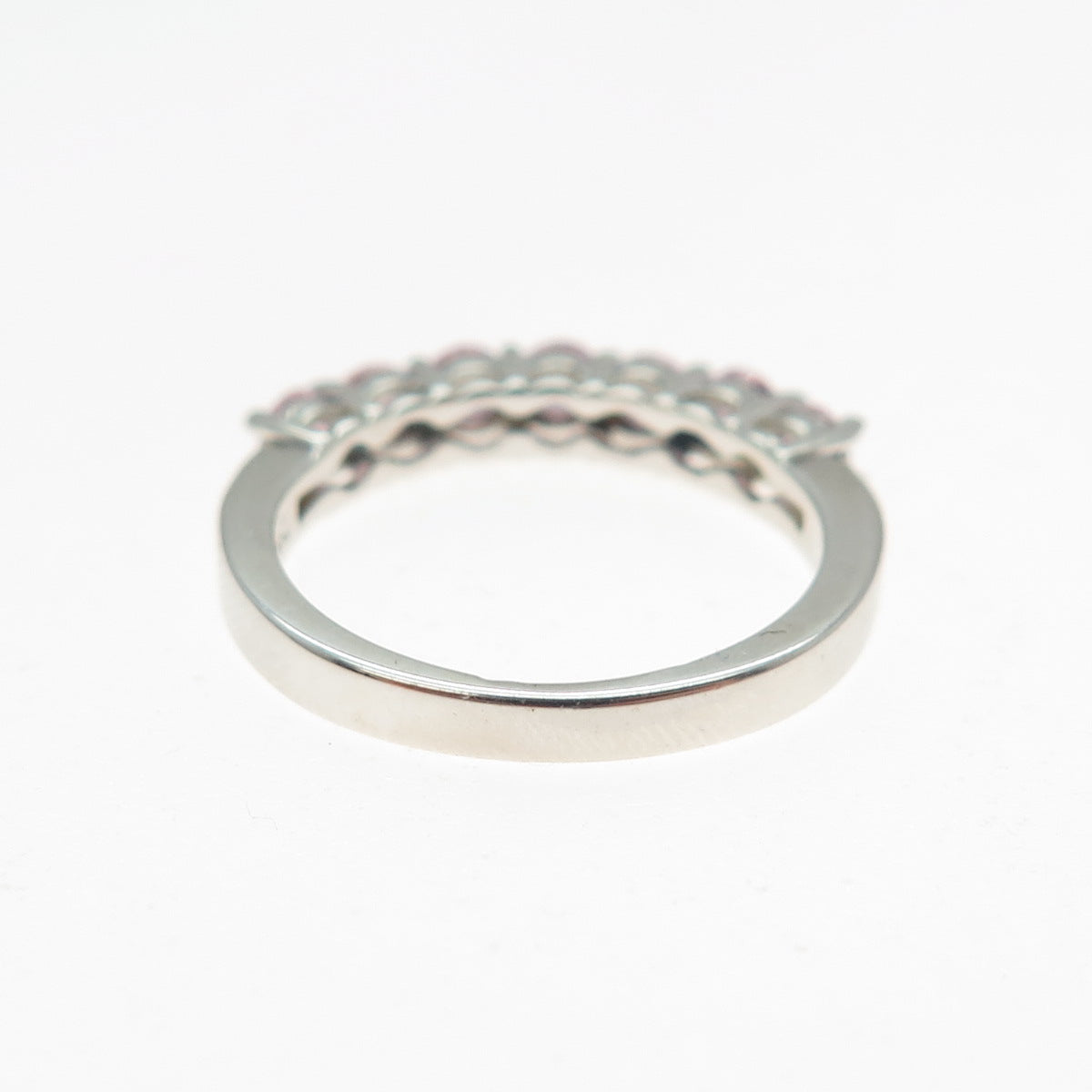 925 Sterling Silver Round-Cut Pink C Z Half Eternity Band Ring Size 5