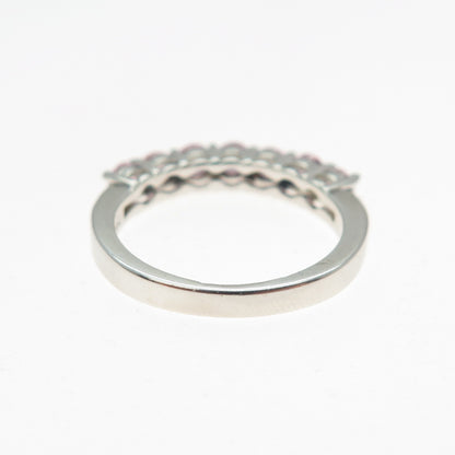 925 Sterling Silver Round-Cut Pink C Z Half Eternity Band Ring Size 5