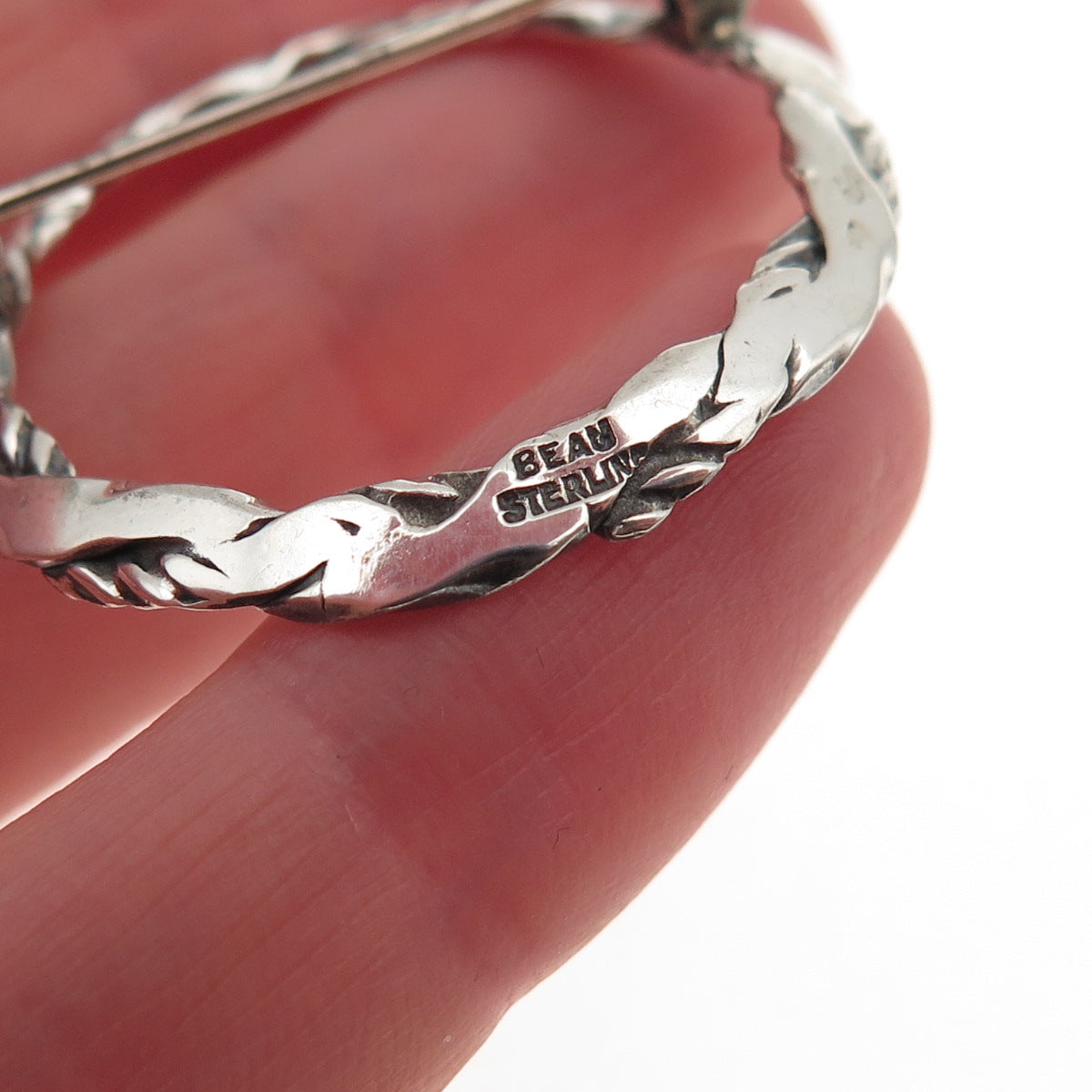 Beau 925 Sterling Silver Vintage Woven Circle of Life Oxidized Pin Brooch