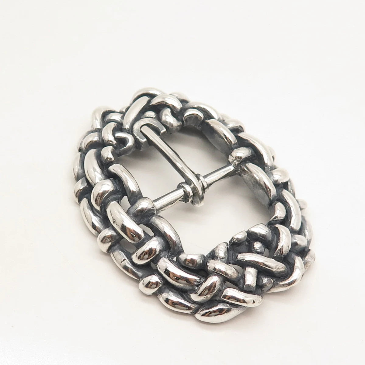 925 Sterling Silver Vintage Wicker Belt Buckle