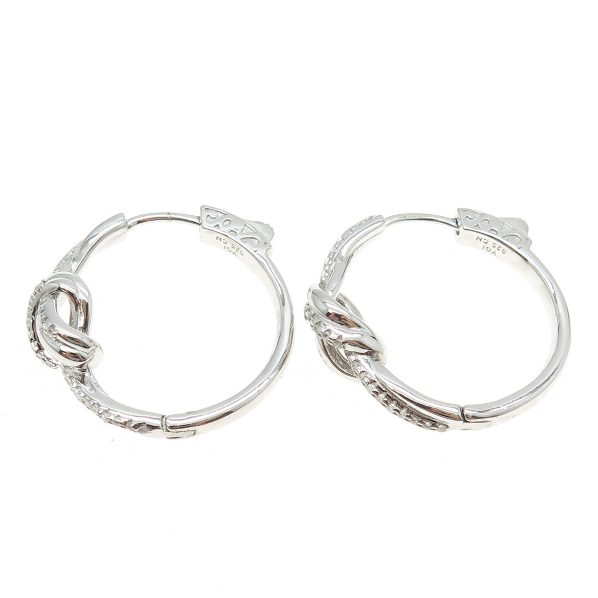 925 Sterling Silver Round-Cut C Z Knot Hoop Earrings