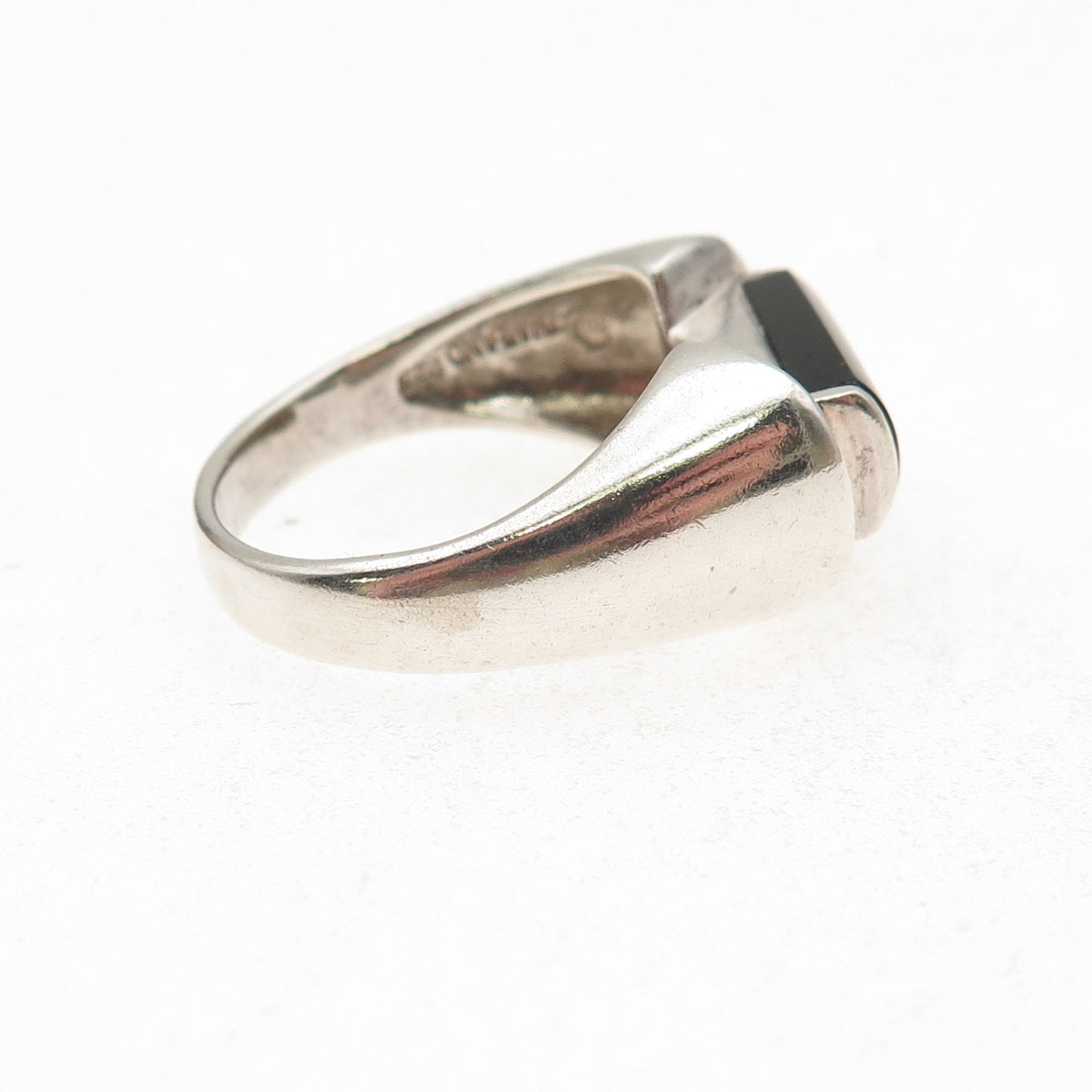 925 Sterling Silver Vintage Real Black Onyx Modernist Oxidized Ring Size 9