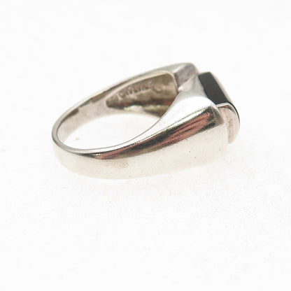 925 Sterling Silver Vintage Real Black Onyx Modernist Oxidized Ring Size 9