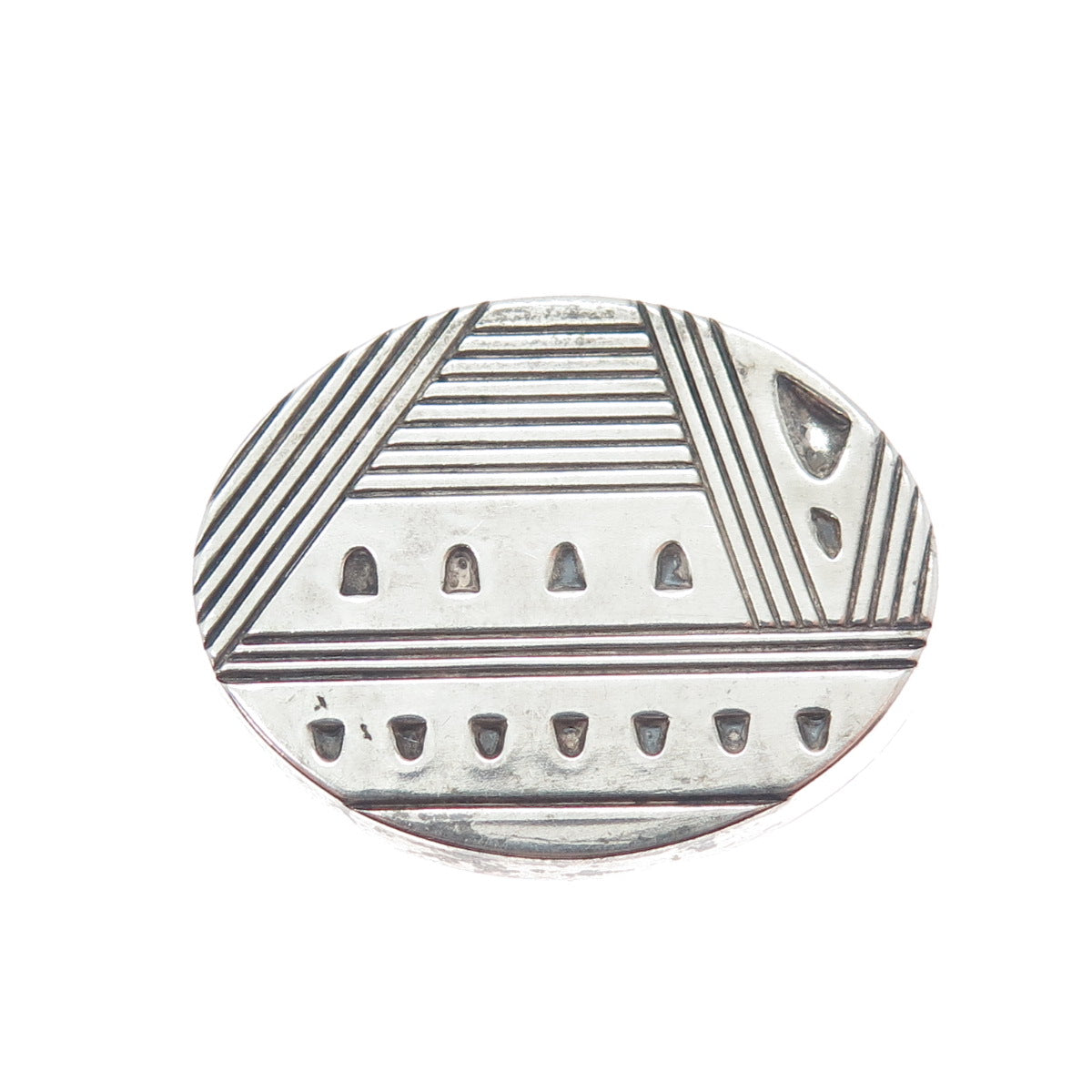 BEAU 925 Sterling Silver Vintage Ethnic Oxidized Pin Brooch