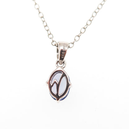 925 Sterling Silver Real Tanzanite & White Topaz Cable Chain Necklace 16-18"