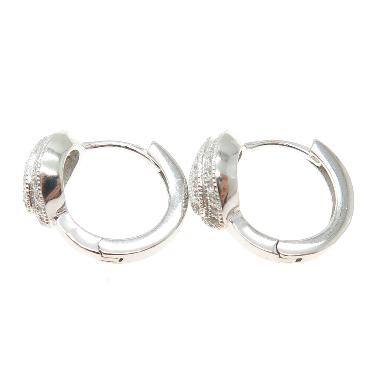 925 Sterling Silver Round-Cut C Z Coffee Bean Hoop Earrings