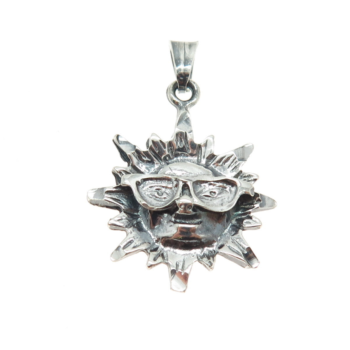 925 Sterling Silver Vintage Mexico Sun Face w/Glasses Pendant