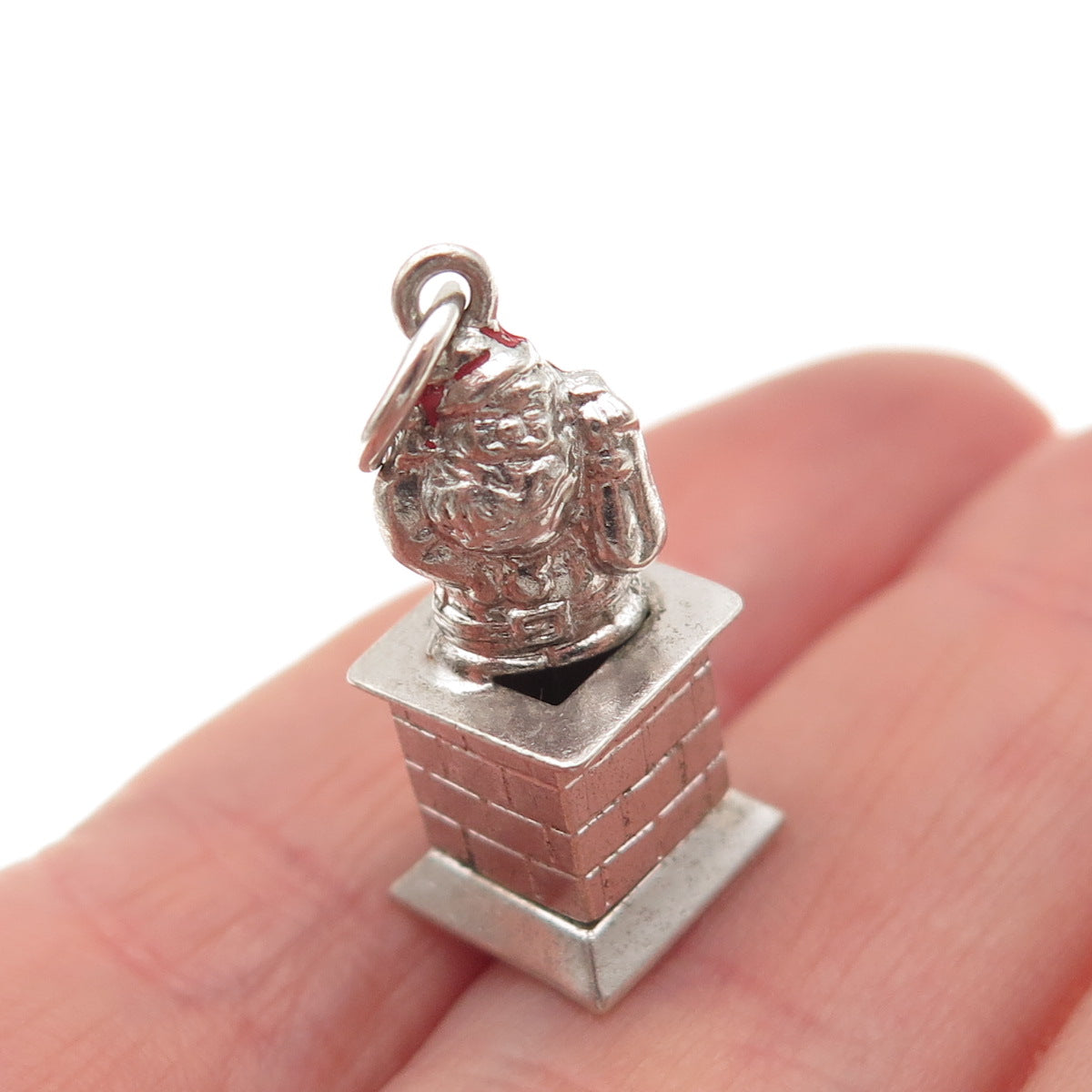 925 Sterling Silver Antique Art Deco Santa Claus Chimney 3D Charm Pendant