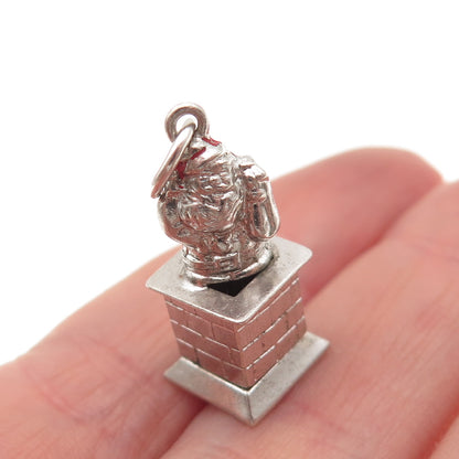 925 Sterling Silver Antique Art Deco Santa Claus Chimney 3D Charm Pendant
