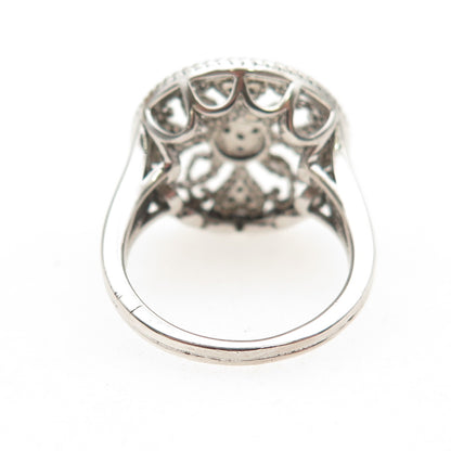 OLIVIA 925 Sterling Silver Real Round-Cut 0.05 ct Diamond Floral Ring Size 6.5