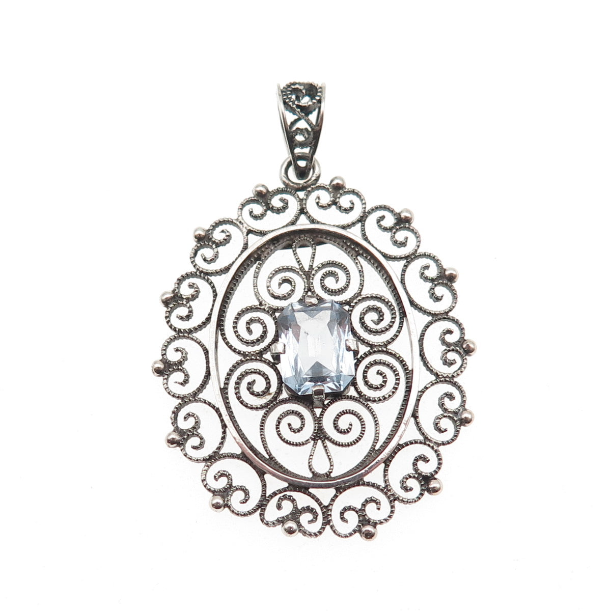 Nils Erik Elvik 830S Silver Vintage Norway Rhinestone Filigree Oxidized Pendant