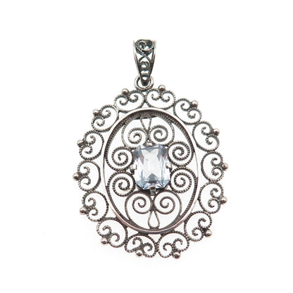 Nils Erik Elvik 830S Silver Vintage Norway Rhinestone Filigree Oxidized Pendant