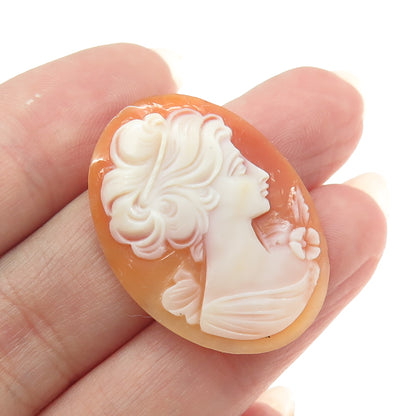 Antique Victorian Real Carved Mother-of-Pearl Floral Lady Cameo