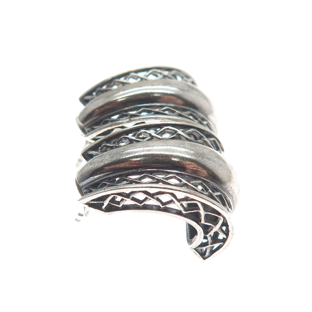 925 Sterling Silver Vintage Modernist Oxidized Hoop Earrings