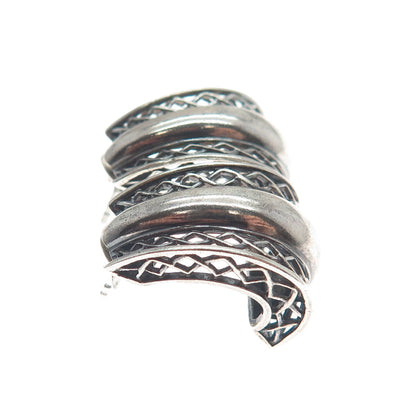 925 Sterling Silver Vintage Modernist Oxidized Hoop Earrings