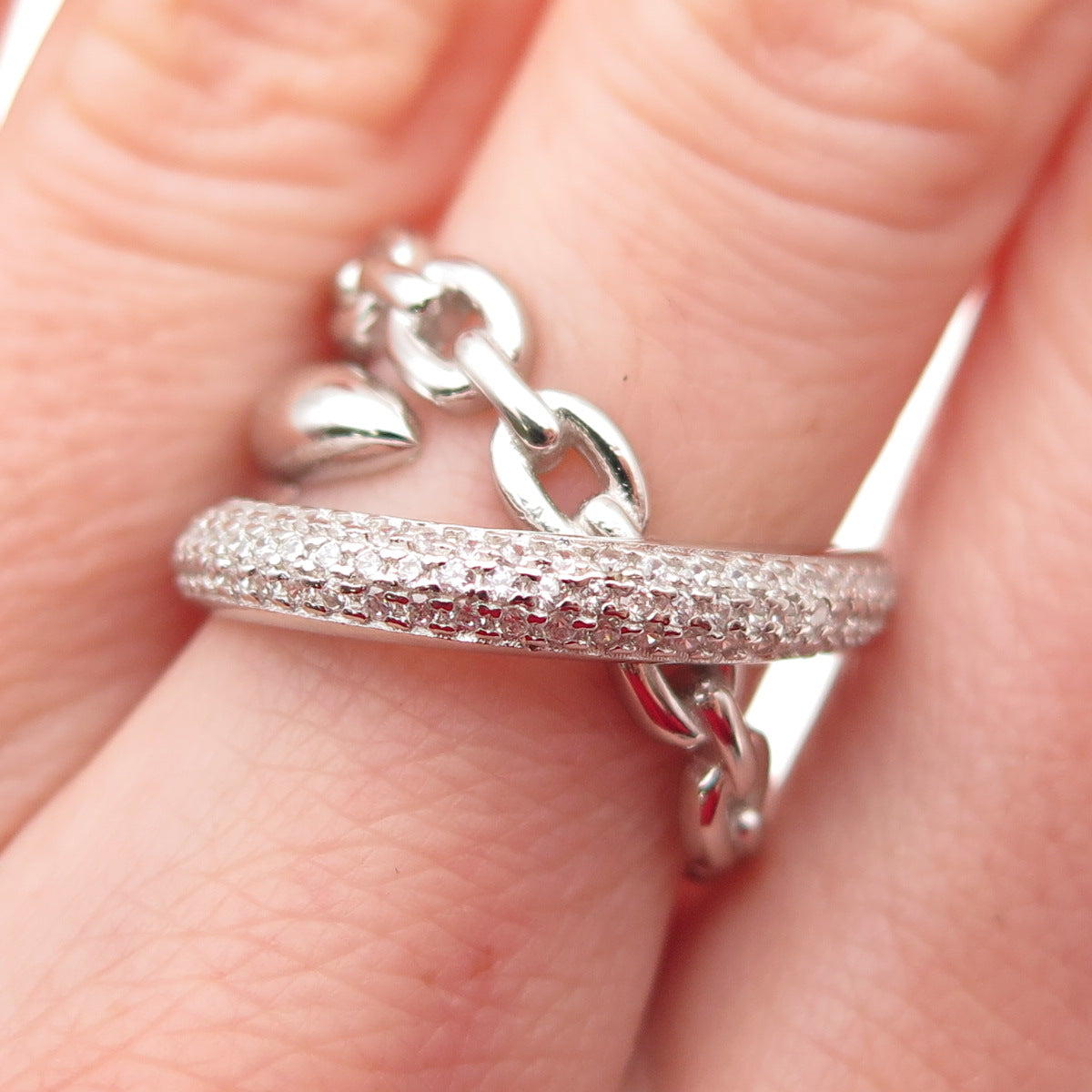 925 Sterling Silver Round-Cut C Z Multi-Chain Crossover Ring Size 6.25