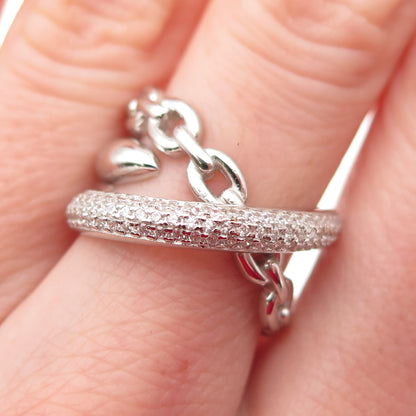 925 Sterling Silver Round-Cut C Z Multi-Chain Crossover Ring Size 6.25